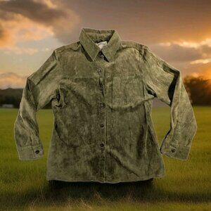 Great Northwest Men's 100% Suede Olive Button Down Shirt Size Large